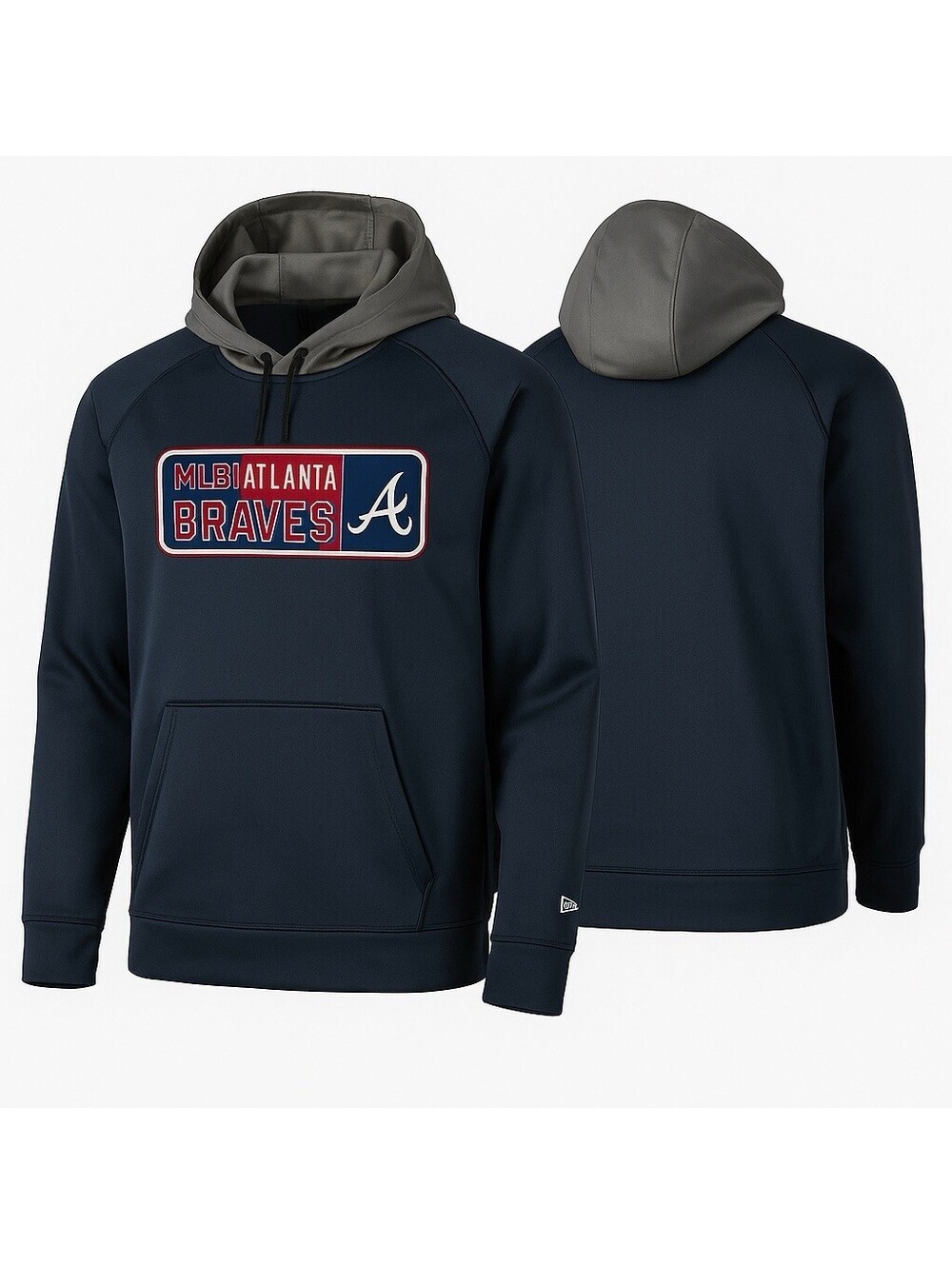 Atlanta Braves Mens Large Navy Gray Softshell Hoodie New Era MLB Pullover